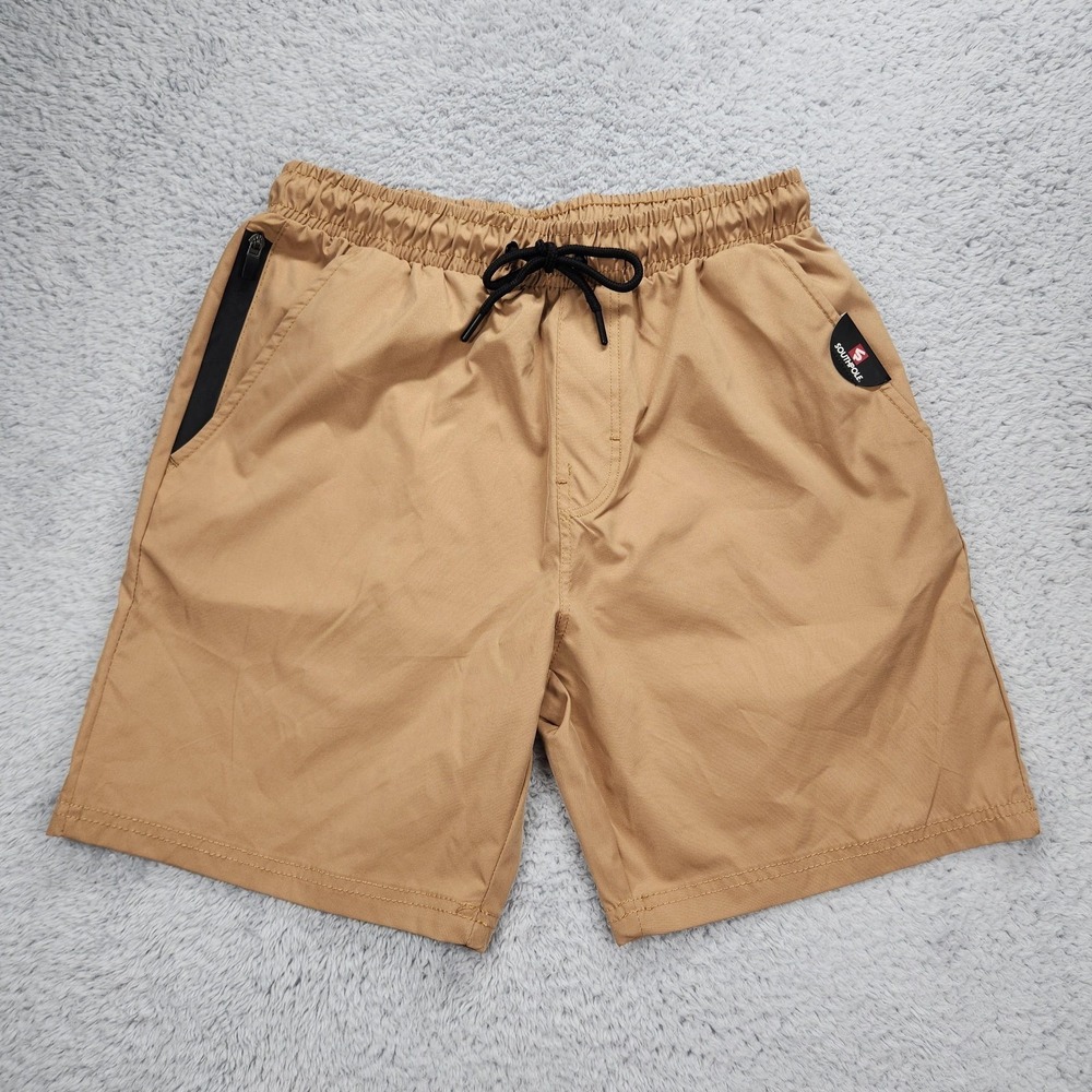 Southpole Shorts Mens Medium Brown Mechanical Stretch Elastic Waist Zip Pocket